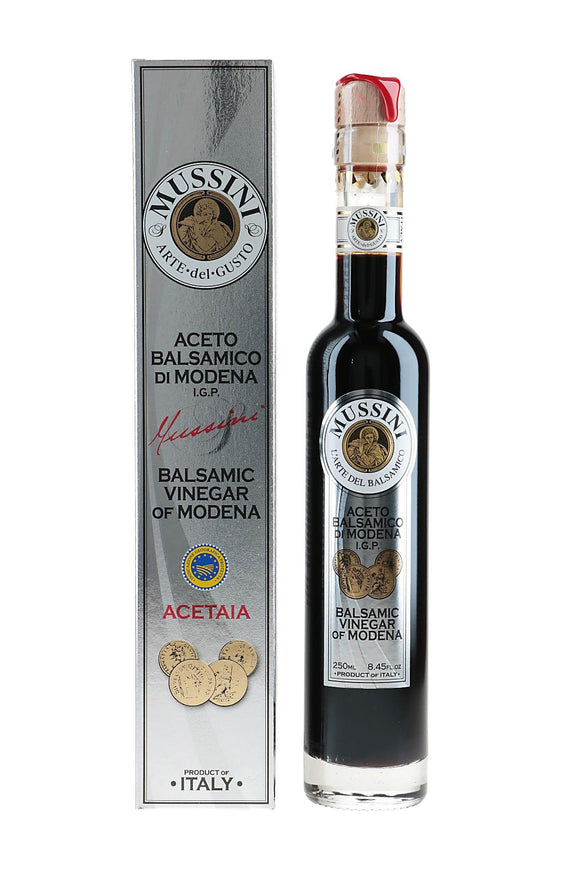 Mussini Balsamico Azijn 12 Jaar I.G.P. zilveren verpakking, fles met doos 250ml