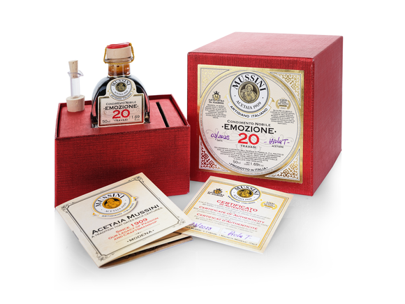 Mussini Emozione 20 Jaar Balsamico in kubusdoos met echtheidscertificaat, 50ml